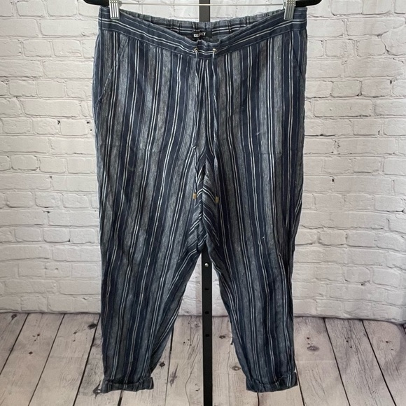 Ellen Tracey Striped Linen Pants Size Medium - Picture 1 of 4